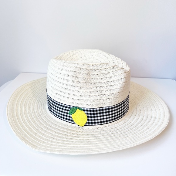 Anthropologie Accessories - Anthropologie “Lemon Rancher” hat Cream and Yellow Sun Hat with Wide Brim